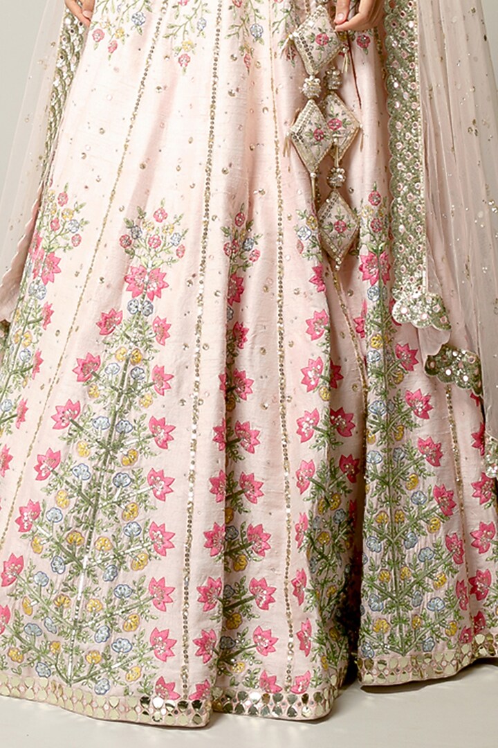 Pale Pink Embroidered Bridal Lehenga Set by Prevasu at Pernia's Pop Up Shop