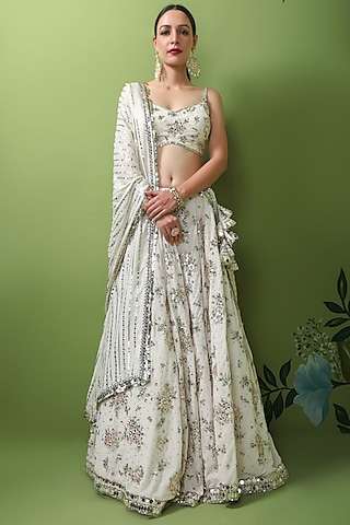 Off-White Embroidered Lehenga Set by Prevasu
