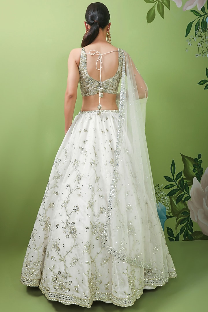 Ivory Organza Embroidered Bridal Lehenga Set by Prevasu at Pernia's Pop Up Shop