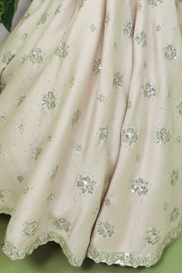 Ivory Crepe Silk Embroidered Wedding Lehenga Set by Prevasu at Pernia's Pop Up Shop
