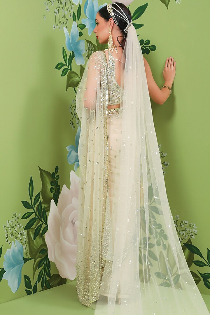 Cream Embroidered Reception Saree Set by Prevasu at Pernia's Pop Up Shop