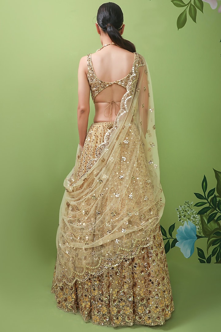 Gold Tulle Embroidered Maxi Dress Design by Rahul Mishra at Pernia's Pop Up  Shop 2024