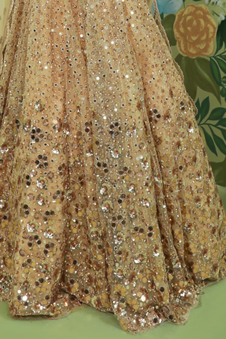 Gold Tulle Embroidered Bridal Lehenga Set by Prevasu at Pernia's Pop Up Shop