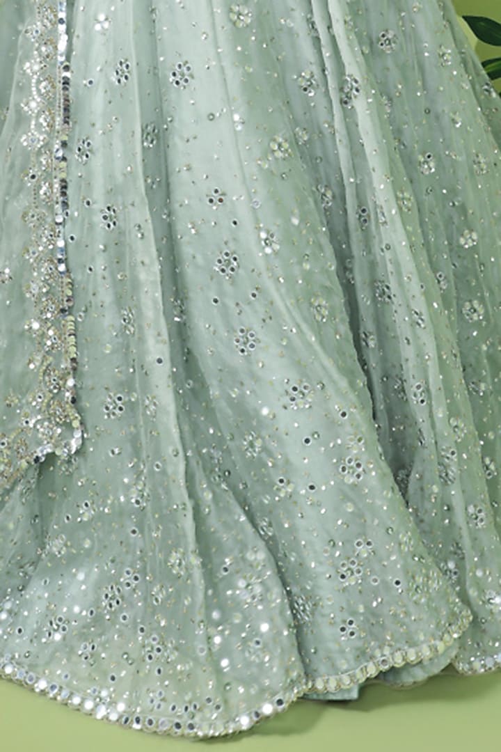 Mint Green Embroidered Bridal Lehenga Set by Prevasu at Pernia's Pop Up Shop