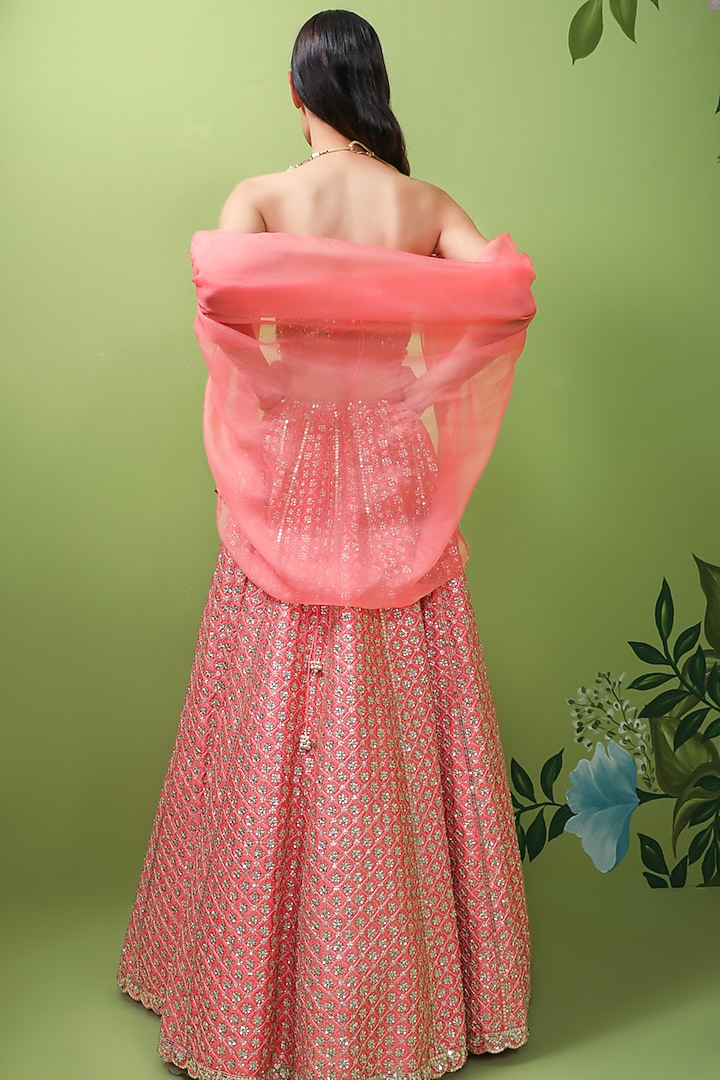 Coral Pink Raw Silk Bridal Lehenga Set by Prevasu at Pernia's Pop Up Shop