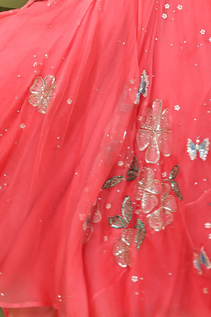 Coral Pink Embroidered Wedding Gown by Prevasu at Pernia's Pop Up Shop