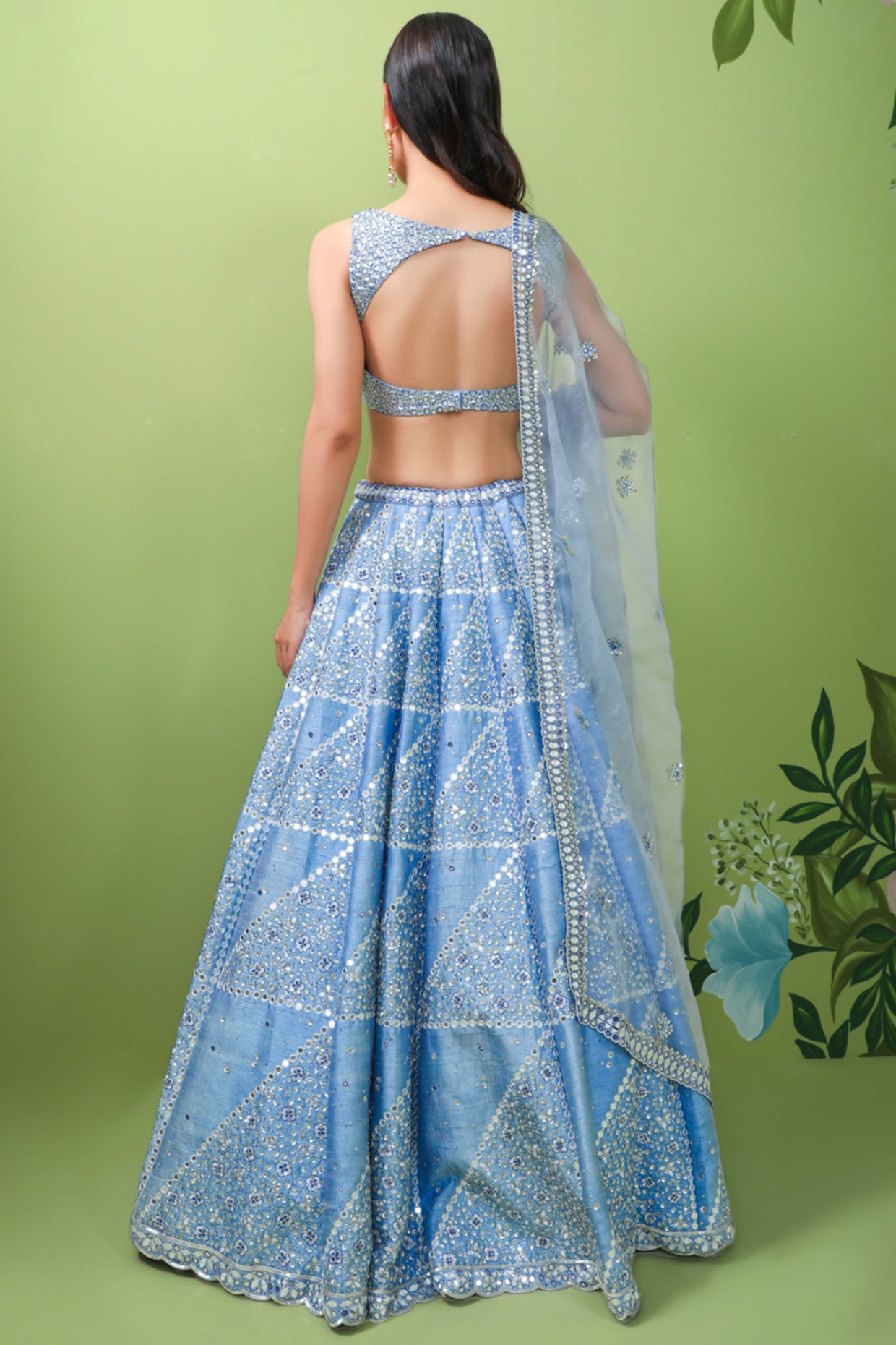 Embroidered Net Lehenga in Fawn : LNJ219