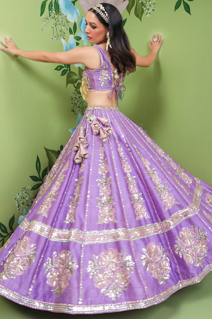 Peri-Peri Purple Embroidered Bridal Lehenga Set by Prevasu at Pernia's Pop Up Shop