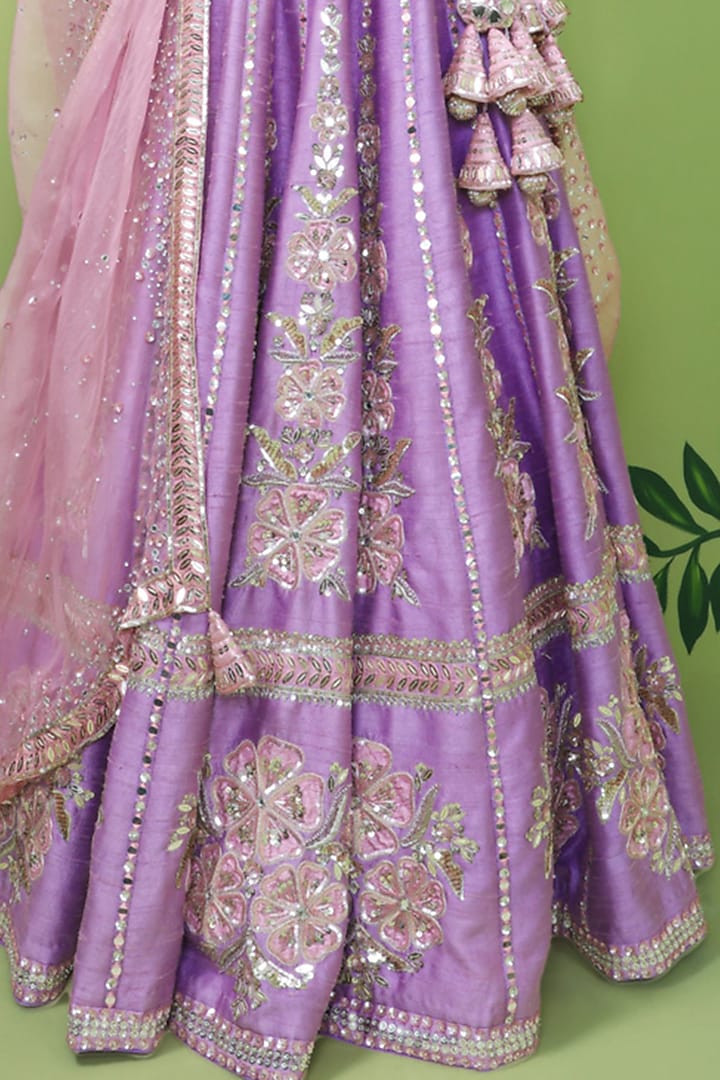 Peri-Peri Purple Embroidered Bridal Lehenga Set by Prevasu at Pernia's Pop Up Shop