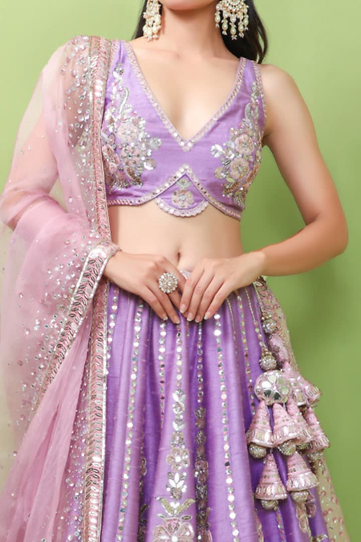 Peri-Peri Purple Embroidered Bridal Lehenga Set by Prevasu at Pernia's Pop Up Shop
