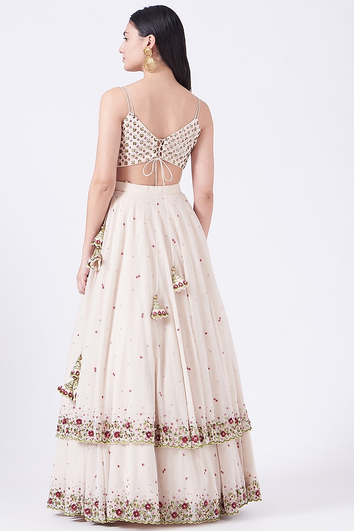 Pale White Embroidered Wedding Lehenga Set by Prevasu at Pernia's Pop Up Shop