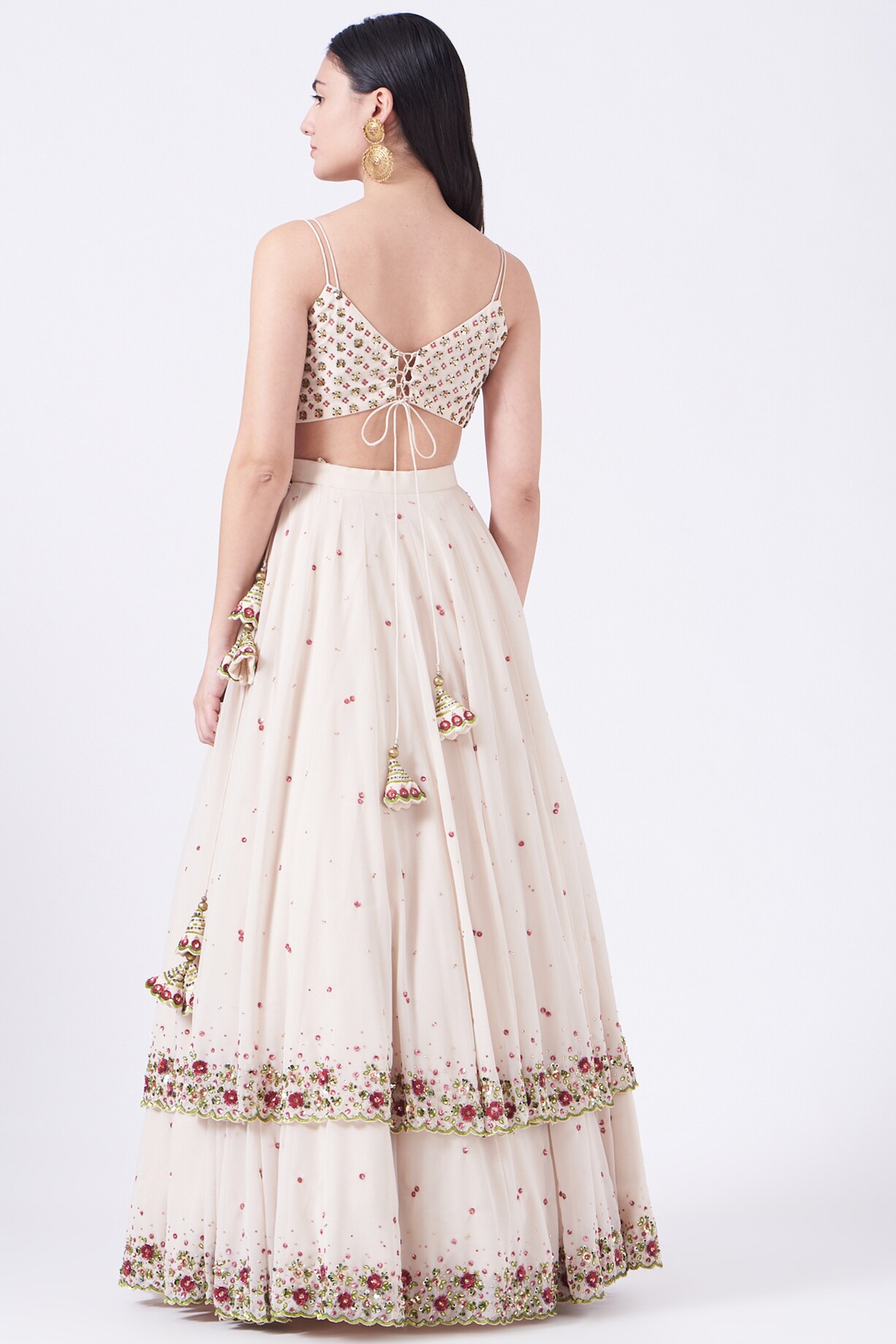 Pale White Embroidered Wedding Lehenga Set by Prevasu at Pernia's