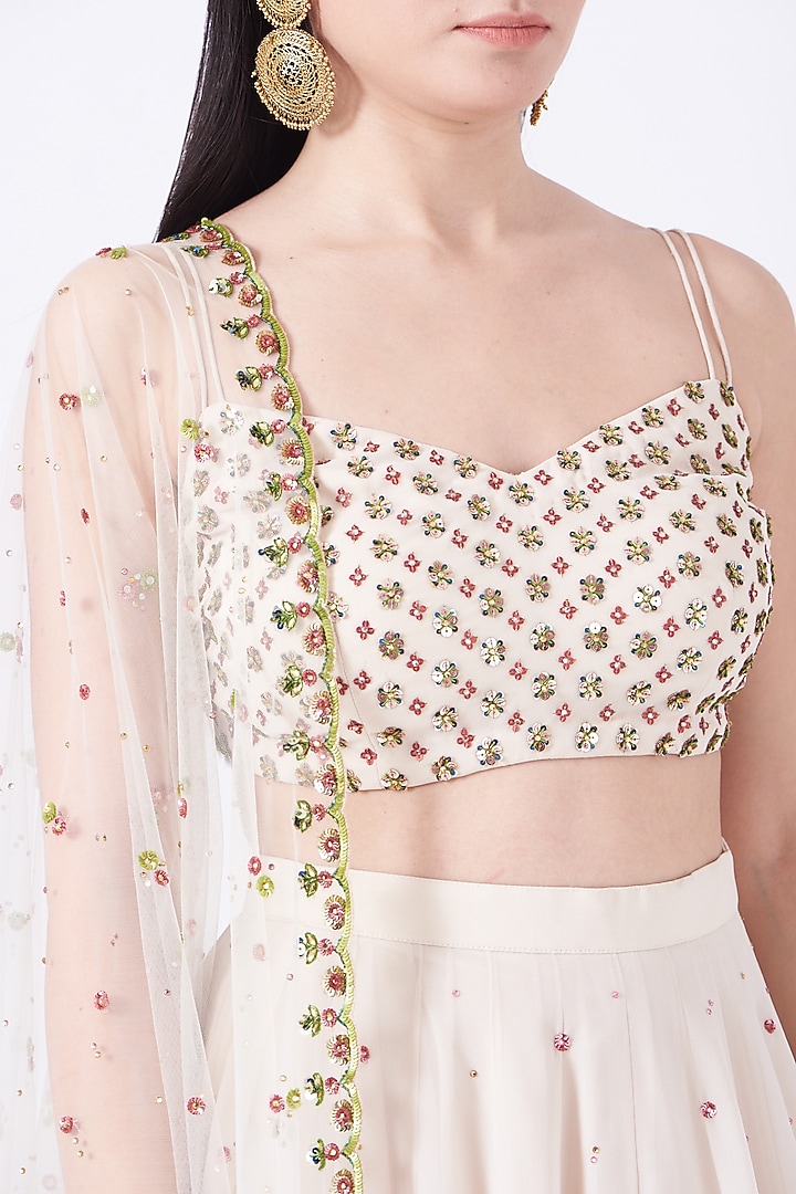 Pale White Embroidered Wedding Lehenga Set by Prevasu at Pernia's Pop Up Shop