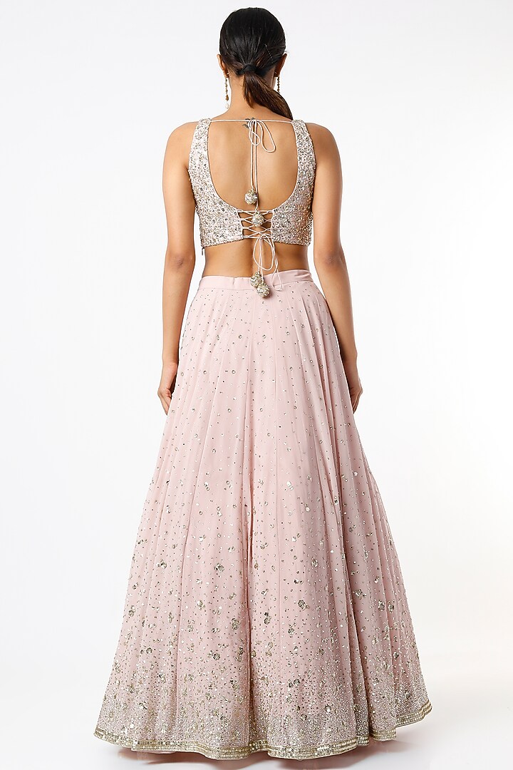 Pale Pink Embroidered Wedding Lehenga Set by Prevasu at Pernia's Pop Up Shop