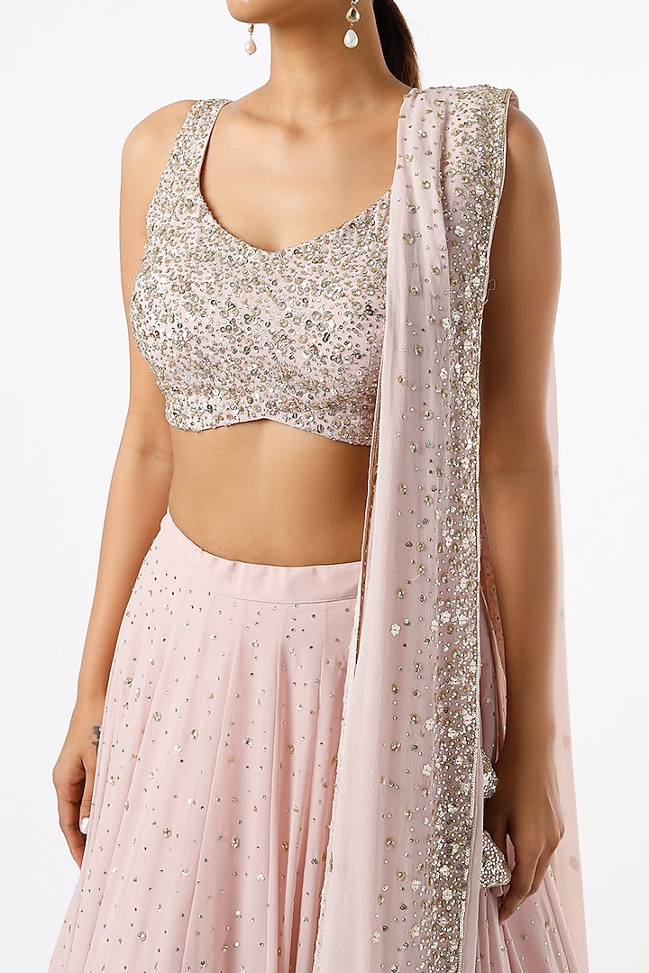 Pale Pink Embroidered Wedding Lehenga Set by Prevasu at Pernia's Pop Up Shop