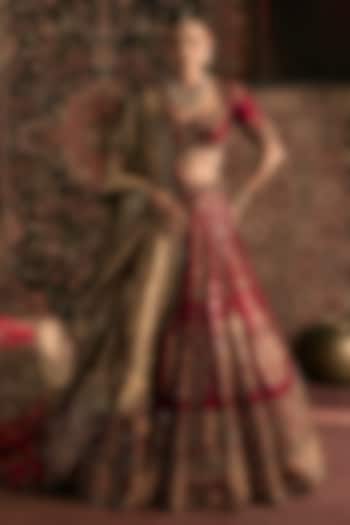 Maroon Silk Brocade Zardosi Hand Embroidered Bridal Lehenga Set by Prevasu at Pernia's Pop Up Shop