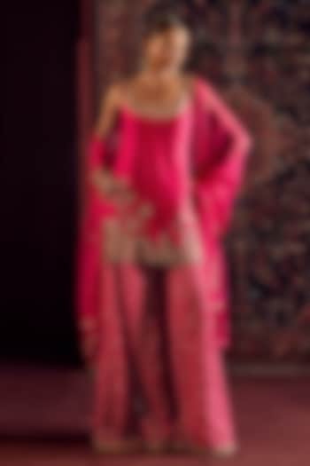 Rani Pink Silk Brocade Hand Embroidered Skirt Set by Prevasu at Pernia's Pop Up Shop