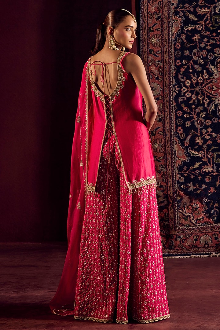 Rani Pink Silk Brocade Hand Embroidered Skirt Set by Prevasu at Pernia's Pop Up Shop