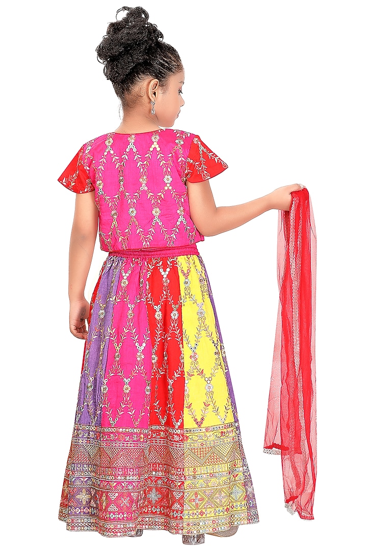 Multi-Colored Silk Embroidered Lehenga Set For Girls by Pragya exclusive at Pernia's Pop Up Shop