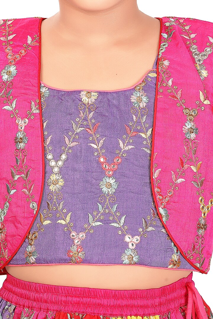 Multi-Colored Silk Embroidered Lehenga Set For Girls by Pragya exclusive at Pernia's Pop Up Shop