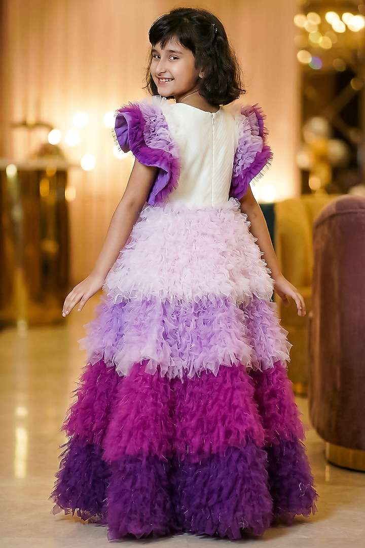Purple Cotton Shaded Layered Gown For Girls by Pragya exclusive at Pernia's Pop Up Shop