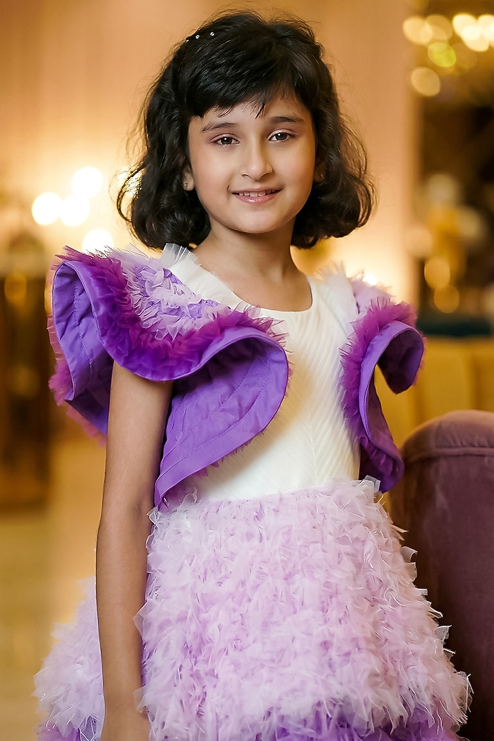 Purple Cotton Shaded Layered Gown For Girls by Pragya exclusive at Pernia's Pop Up Shop