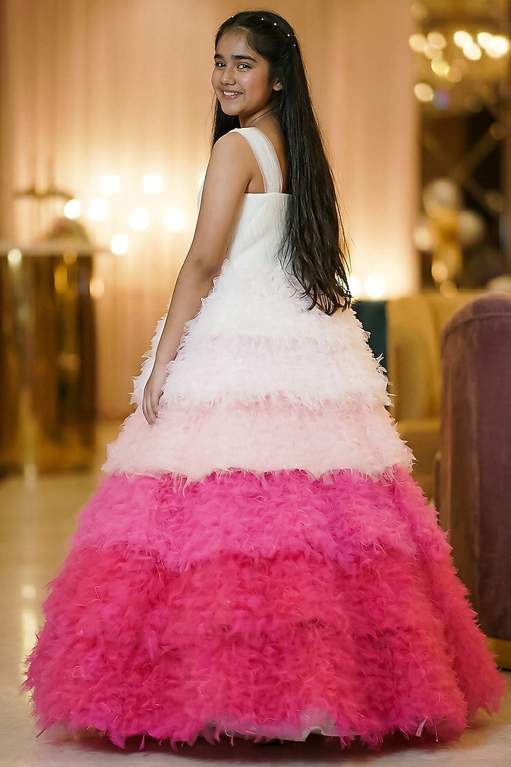Candy Pink Cotton Shaded Layered Gown For Girls by Pragya exclusive at Pernia's Pop Up Shop