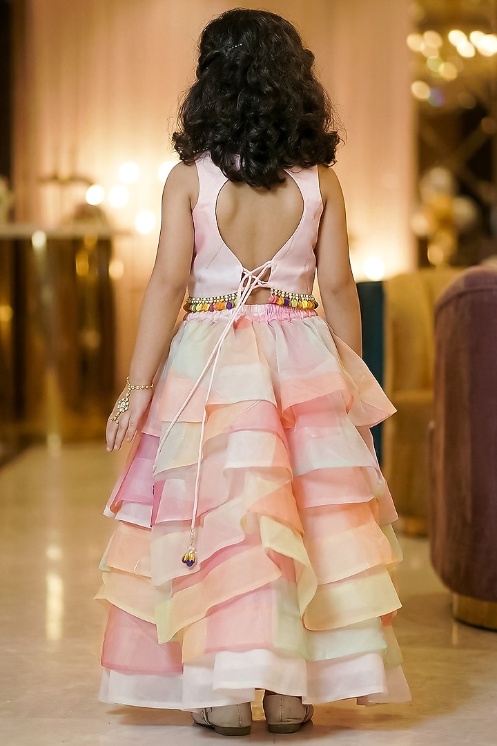 Multi-Colored Tissue Layered Skirt Set For Girls by Pragya exclusive at Pernia's Pop Up Shop