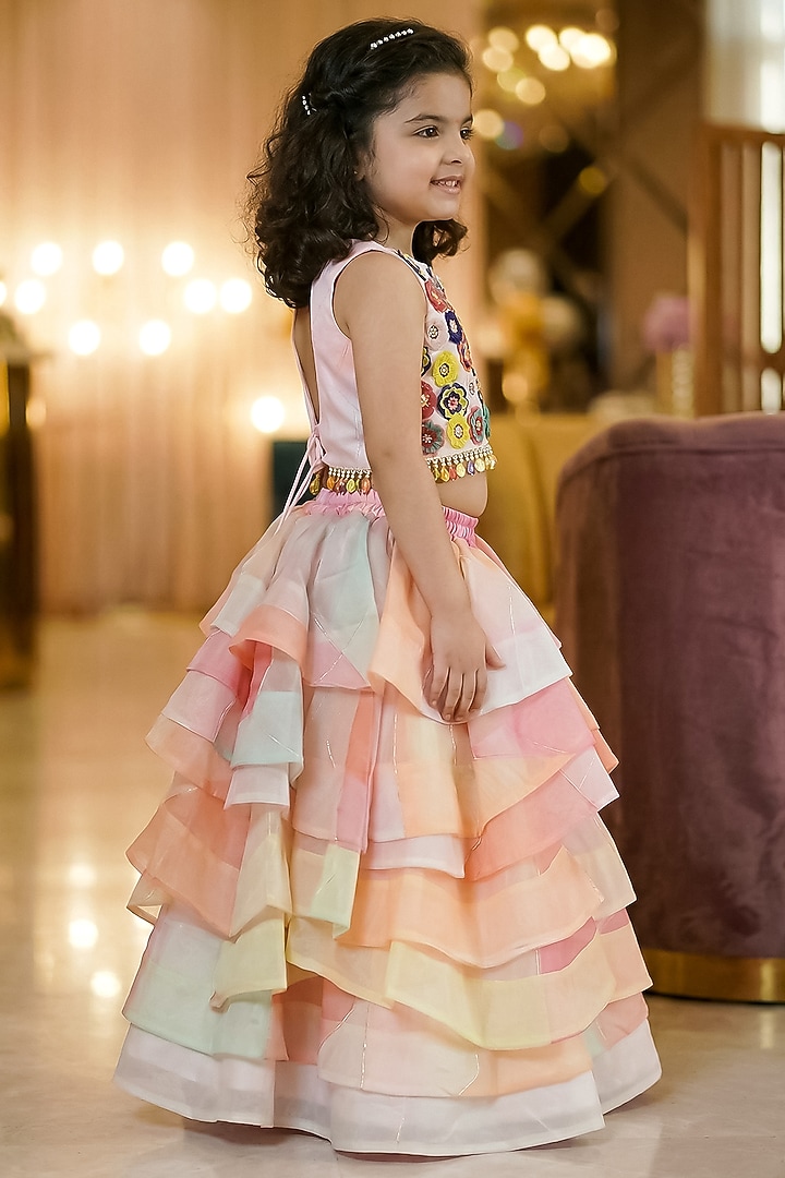 Multi-Colored Tissue Layered Skirt Set For Girls by Pragya exclusive at Pernia's Pop Up Shop