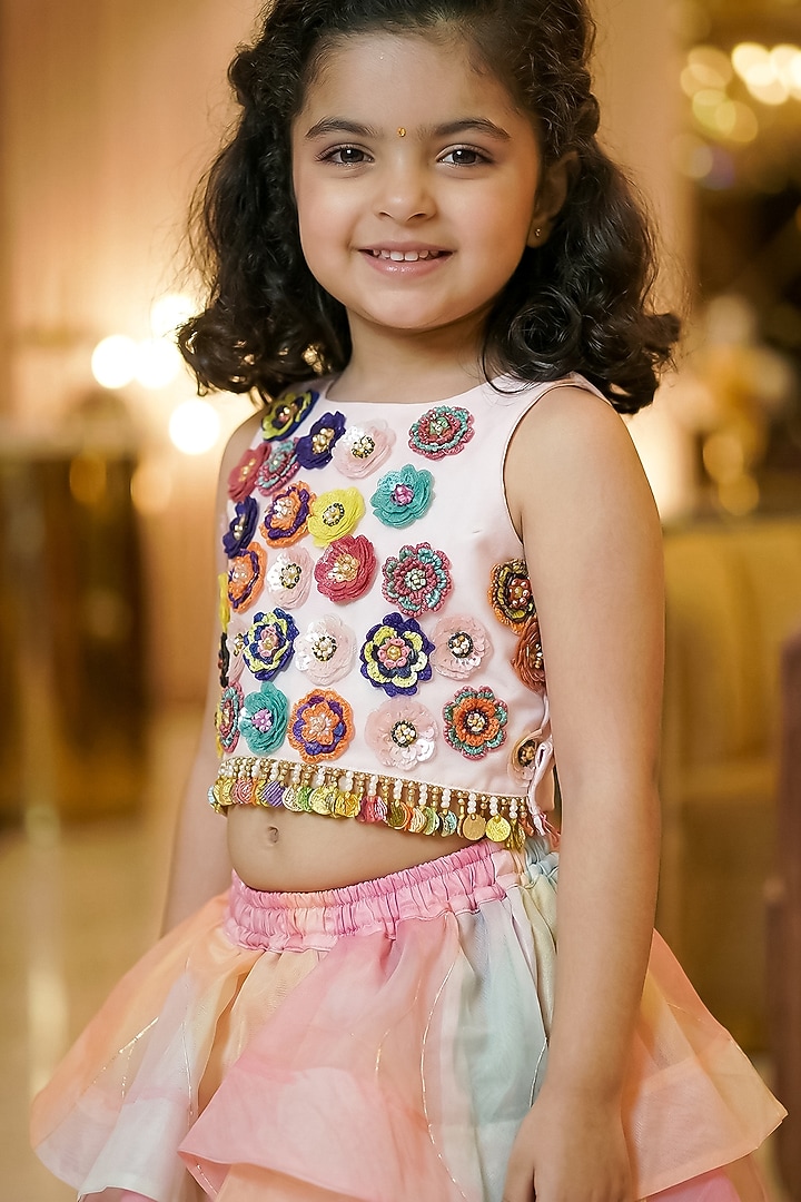 Multi-Colored Tissue Layered Skirt Set For Girls by Pragya exclusive at Pernia's Pop Up Shop