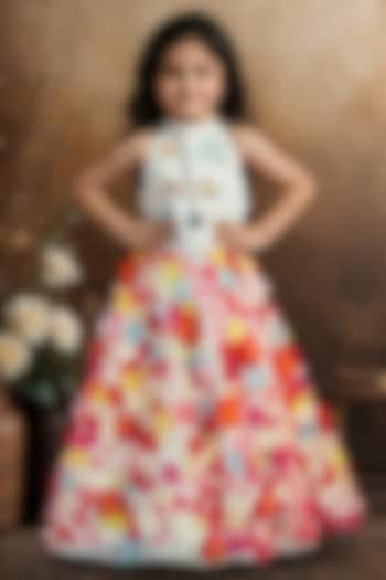 Multi-Colored Raw Silk Floral Gown For Girls by Pragya exclusive at Pernia's Pop Up Shop