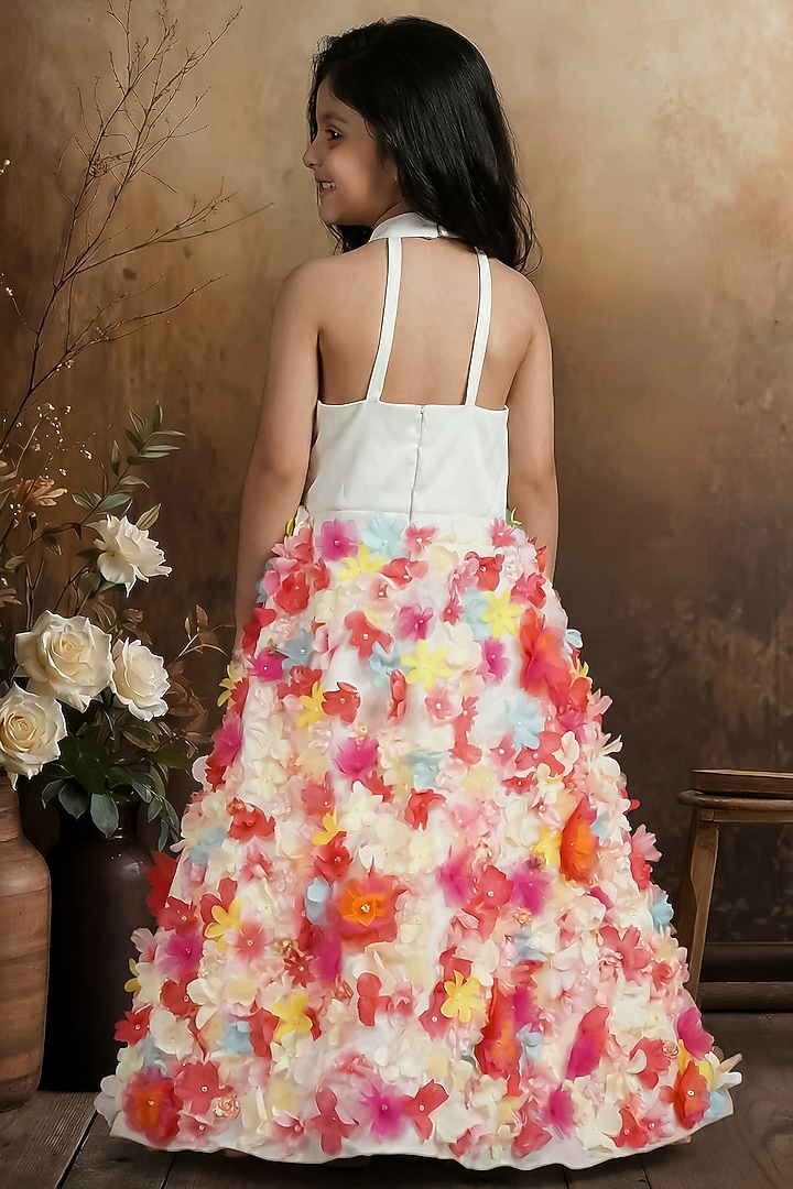 Multi-Colored Raw Silk Floral Gown For Girls by Pragya exclusive at Pernia's Pop Up Shop