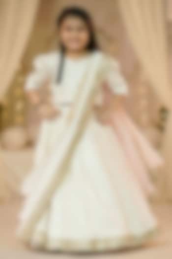 Off-White Dola Silk Thread & Sequin Work Lehenga Set For Girls by Pragya exclusive at Pernia's Pop Up Shop