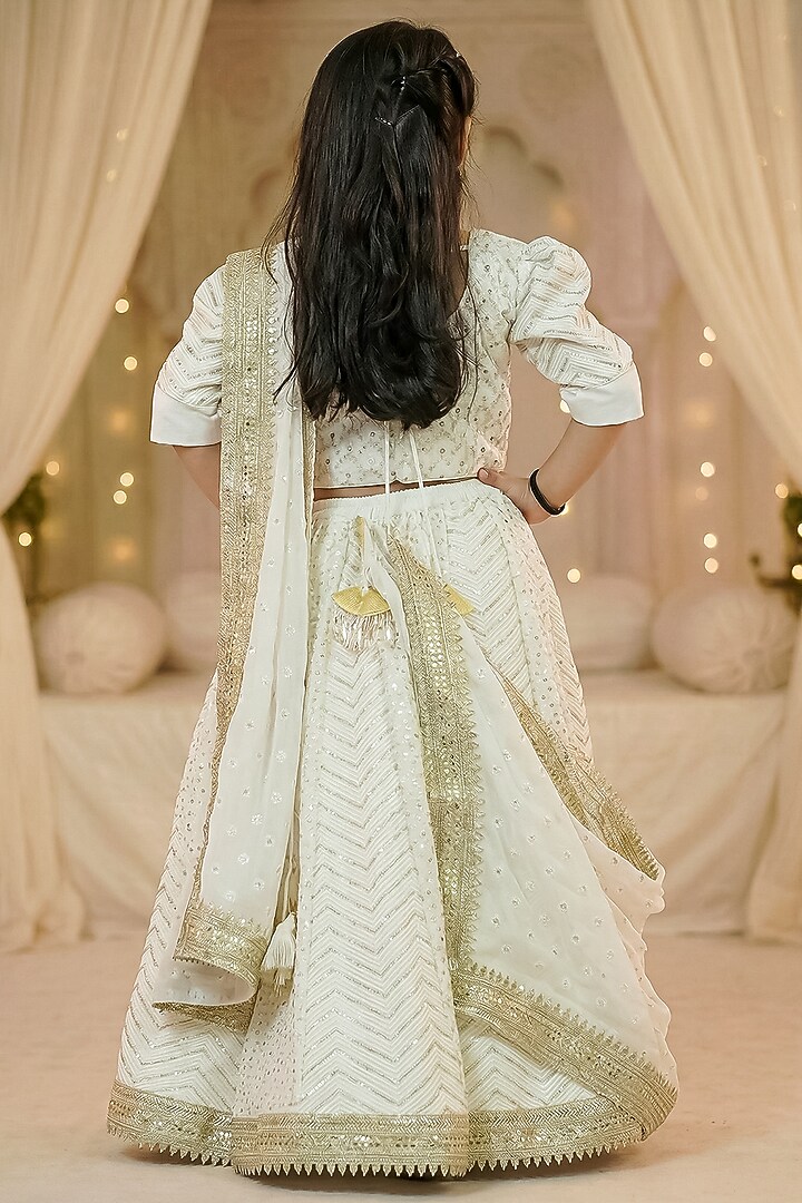 Off-White Dola Silk Thread & Sequin Work Lehenga Set For Girls by Pragya exclusive at Pernia's Pop Up Shop