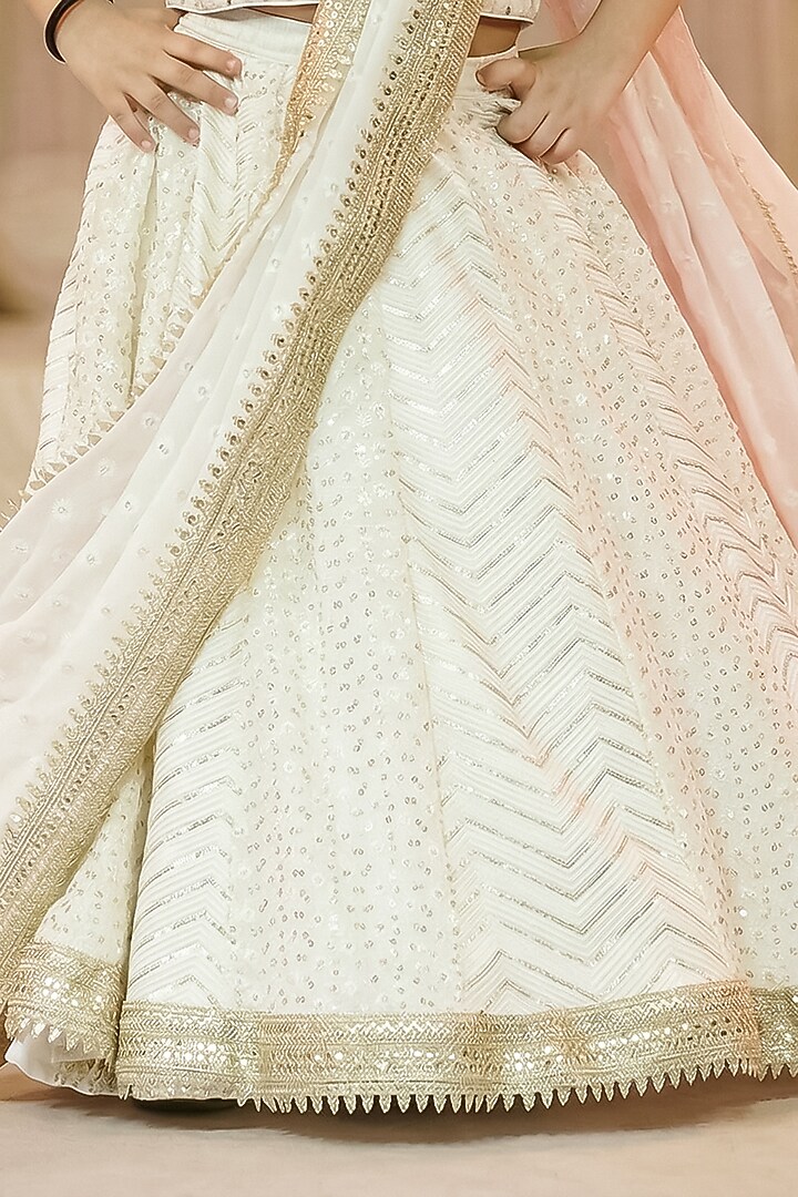 Off-White Dola Silk Thread & Sequin Work Lehenga Set For Girls by Pragya exclusive at Pernia's Pop Up Shop