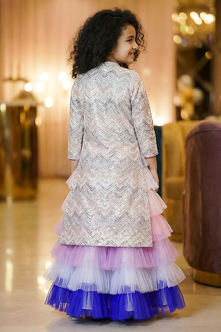 Multi-Colored Chinon Silk Thread Embroidered Lehenga Set by Pragya exclusive at Pernia's Pop Up Shop