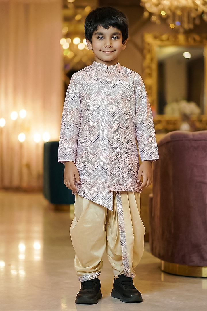 Lavender Chinon Silk Sherwani Set For Girls by Pragya exclusive at Pernia's Pop Up Shop