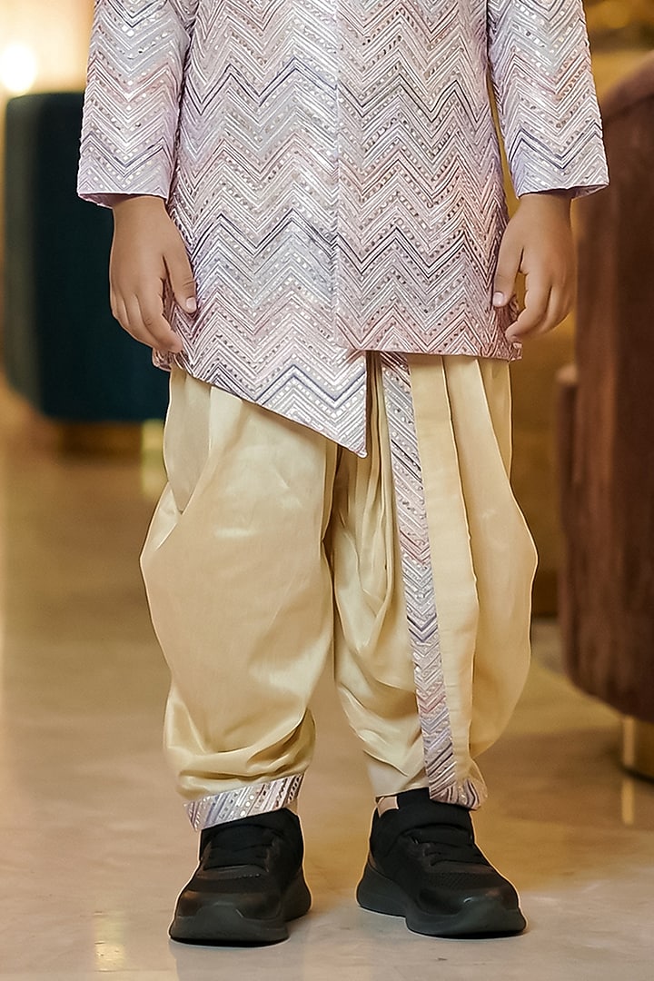 Lavender Chinon Silk Sherwani Set For Girls by Pragya exclusive at Pernia's Pop Up Shop