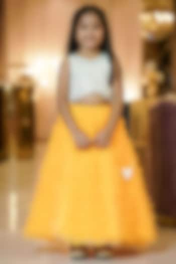 Orange Net Skirt Set For Girls by Pragya exclusive at Pernia's Pop Up Shop
