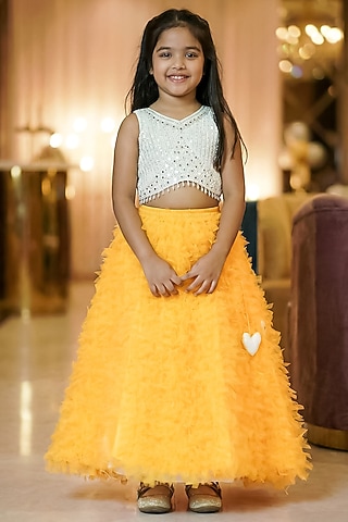 Orange Net Skirt Set For Girls by Pragya exclusive