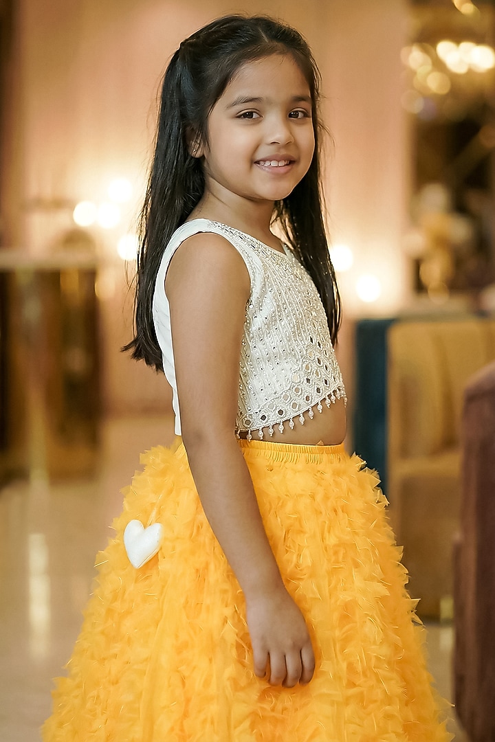Orange Net Skirt Set For Girls by Pragya exclusive at Pernia's Pop Up Shop