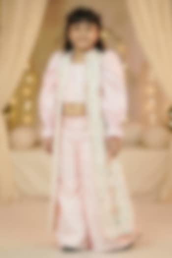 Baby Pink & Off-White Silk Palazzo Set For Girls by Pragya exclusive at Pernia's Pop Up Shop