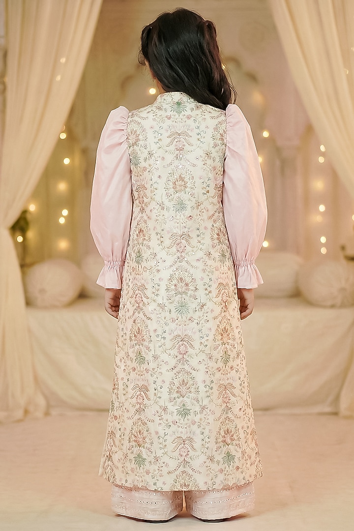 Baby Pink & Off-White Silk Palazzo Set For Girls by Pragya exclusive at Pernia's Pop Up Shop