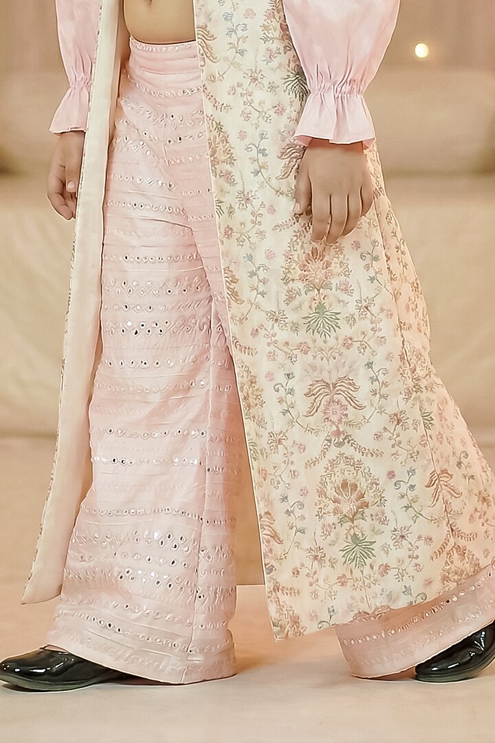 Baby Pink & Off-White Silk Palazzo Set For Girls by Pragya exclusive at Pernia's Pop Up Shop