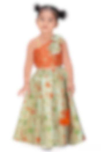 Aqua Blue Silk Floral Printed Lehenga Set For Girls by Pragya exclusive at Pernia's Pop Up Shop