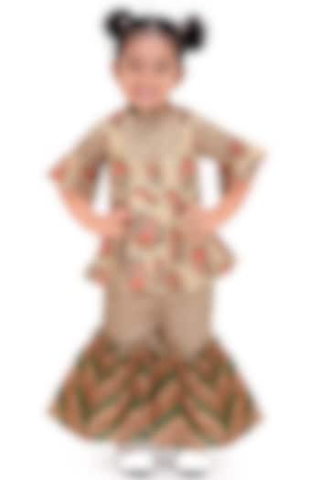 Beige Satin Digital Printed Sharara Set For Girls by Pragya exclusive at Pernia's Pop Up Shop