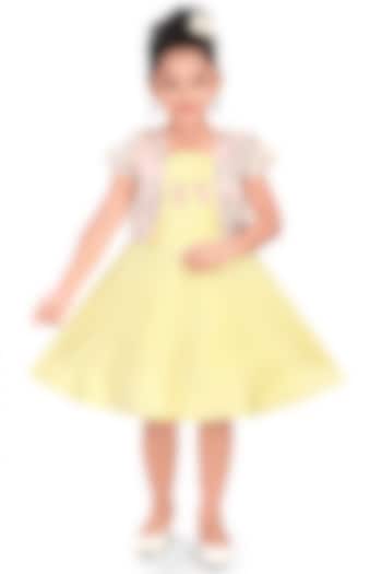 White Silk Floral Embroidered Jacket Dress For Girls by Pragya exclusive at Pernia's Pop Up Shop