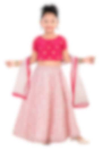 Pink Tissue Floral Printed Lehenga Set For Girls by Pragya exclusive at Pernia's Pop Up Shop