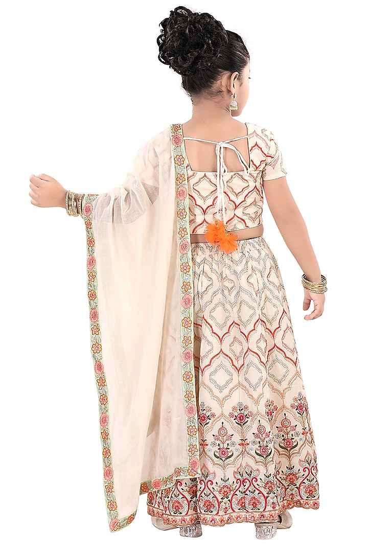 Off-White Silk Sequins Embroidered Lehenga Set For Girls by Pragya exclusive at Pernia's Pop Up Shop