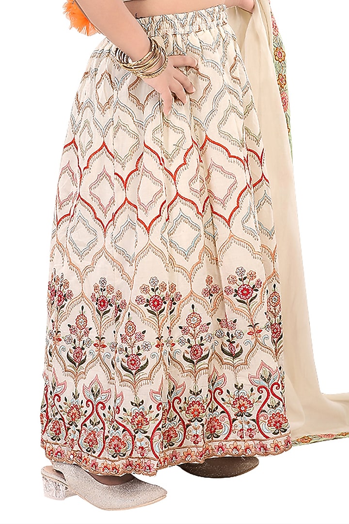 Off-White Silk Sequins Embroidered Lehenga Set For Girls by Pragya exclusive at Pernia's Pop Up Shop